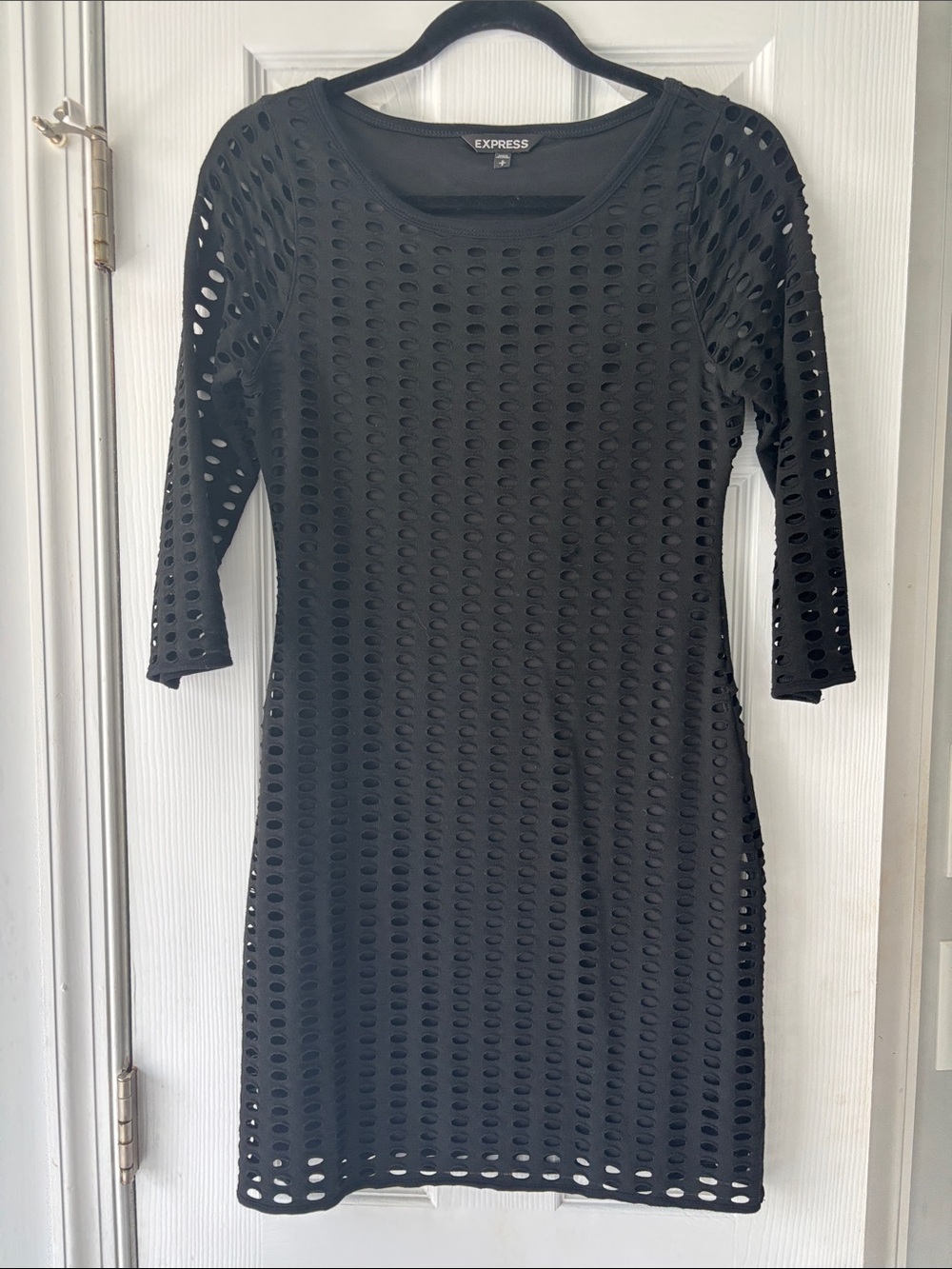 Express Black Eyelet Midi Dress with 3/4 Sleeves